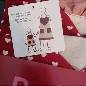 Adult & Kid Apron Set  Pink And Red With Hearts